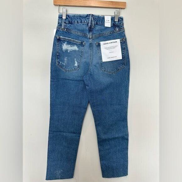 Good American Good Vintage Frayed Hem High Rise Straight Jeans NWT size 0/25 - Picture 7 of 7